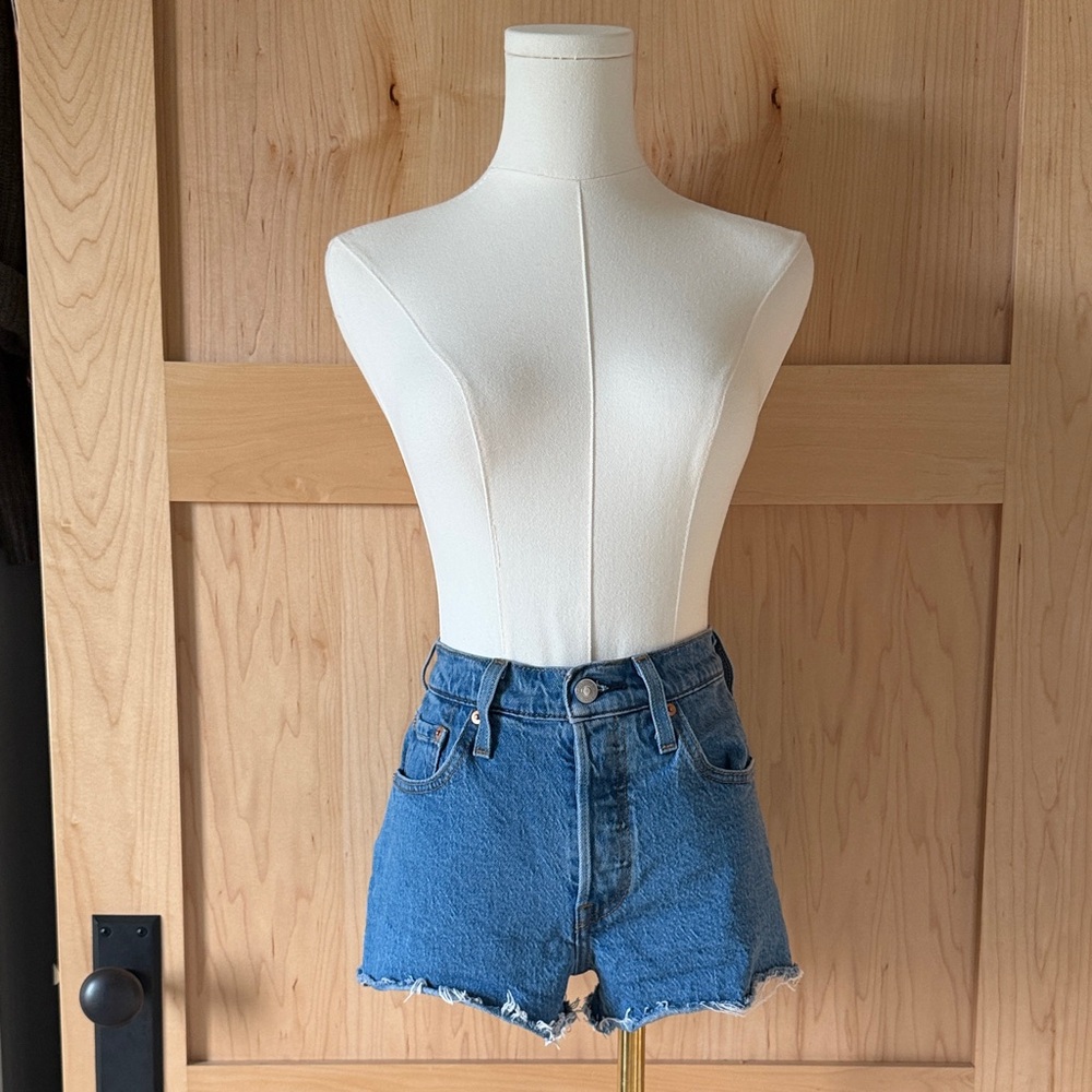 Levi's High Waist Denim Shorts - Medium Blue